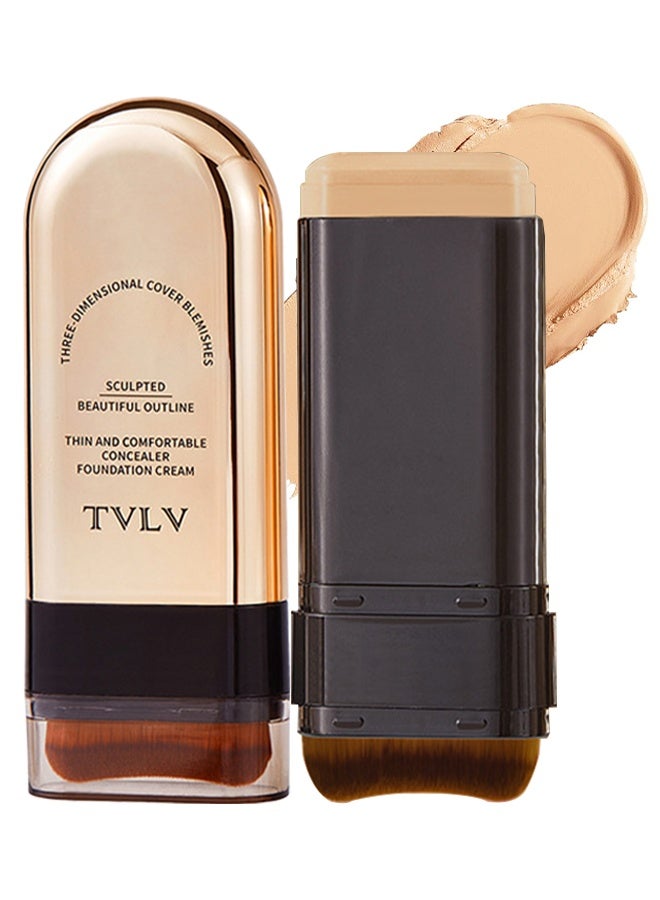 TVLV Concealer Foundation Cream, Foundation Stick, 2-in-1 Concealer & Foundation Stick Waterproof, Sweat-Resistant, Covers Dark Circles, Flawless Makeup, Face Contouring Foundation With Brush, Full Coverage Matte Finish For Face Makeup - Image 1